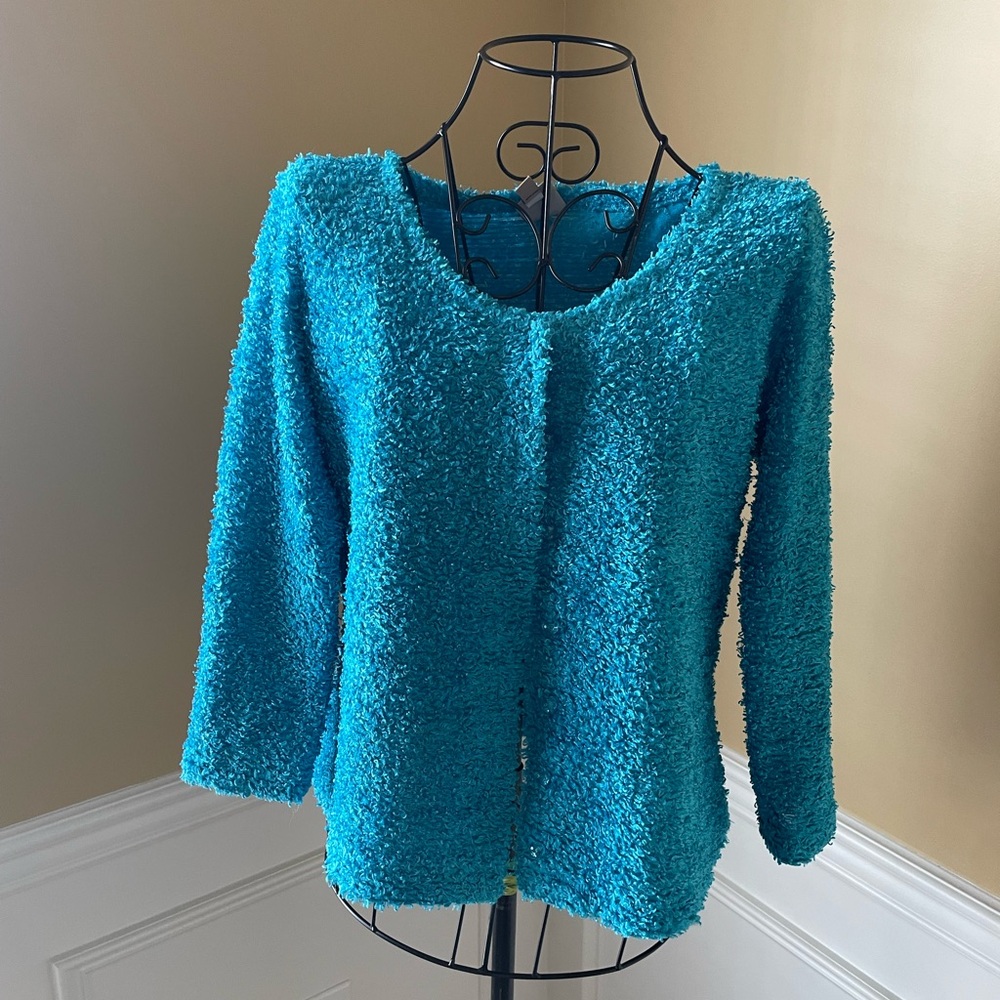 F.L. Malik Plush Turquoise Knit Cardigan - Small
